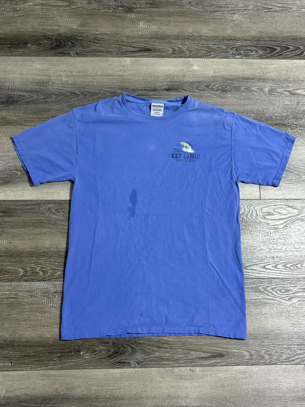 Comfort Colors Key Largo Florida Keys Fishing Blue Shirt Retro - Men’s Large